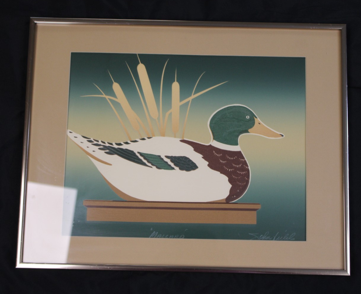 Mallard Duck Embossed Art Framed Matted Wall Decor Signed John Fields 14×18