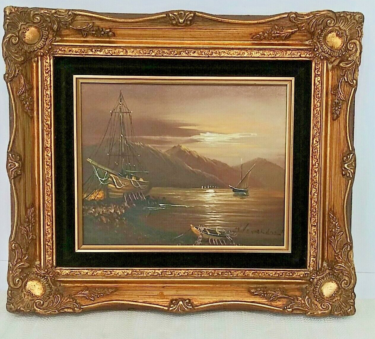 Oil on canvas Original Signed by artist Ship by the sea Size 8″×10″