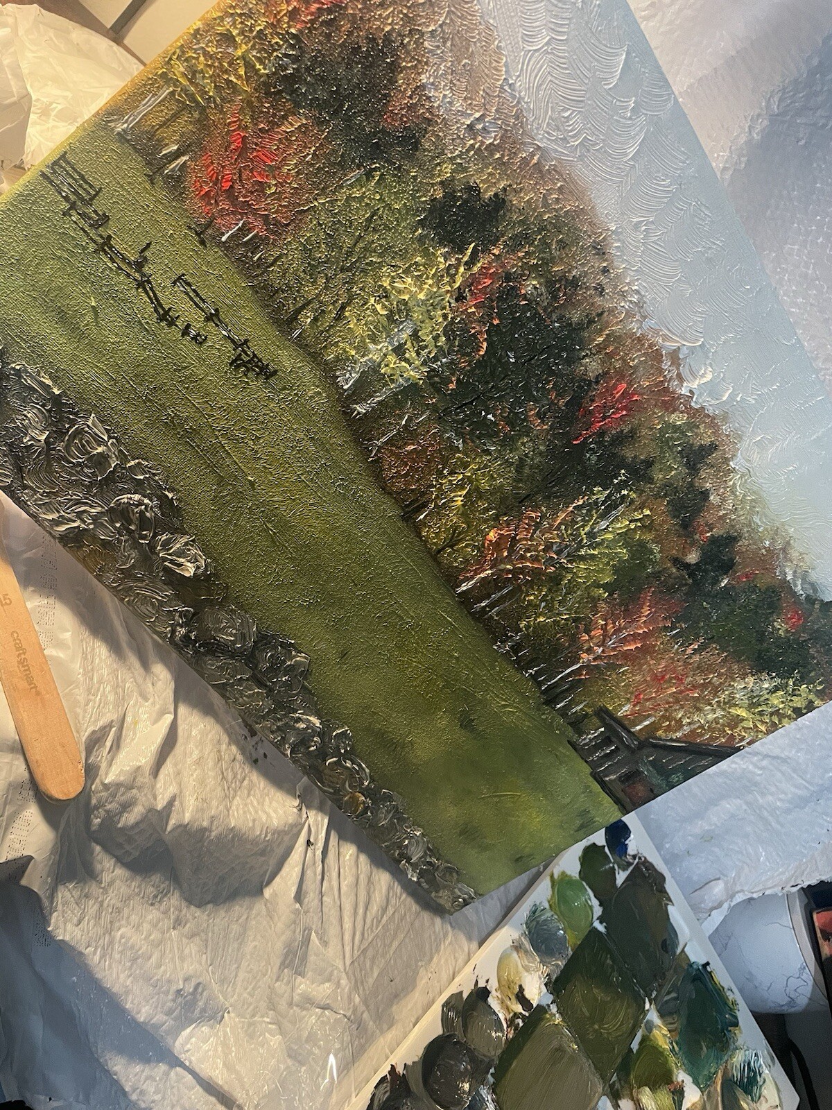 Vermont Original Oil Painting Cabin Woods In Fall Textured Landscape New England