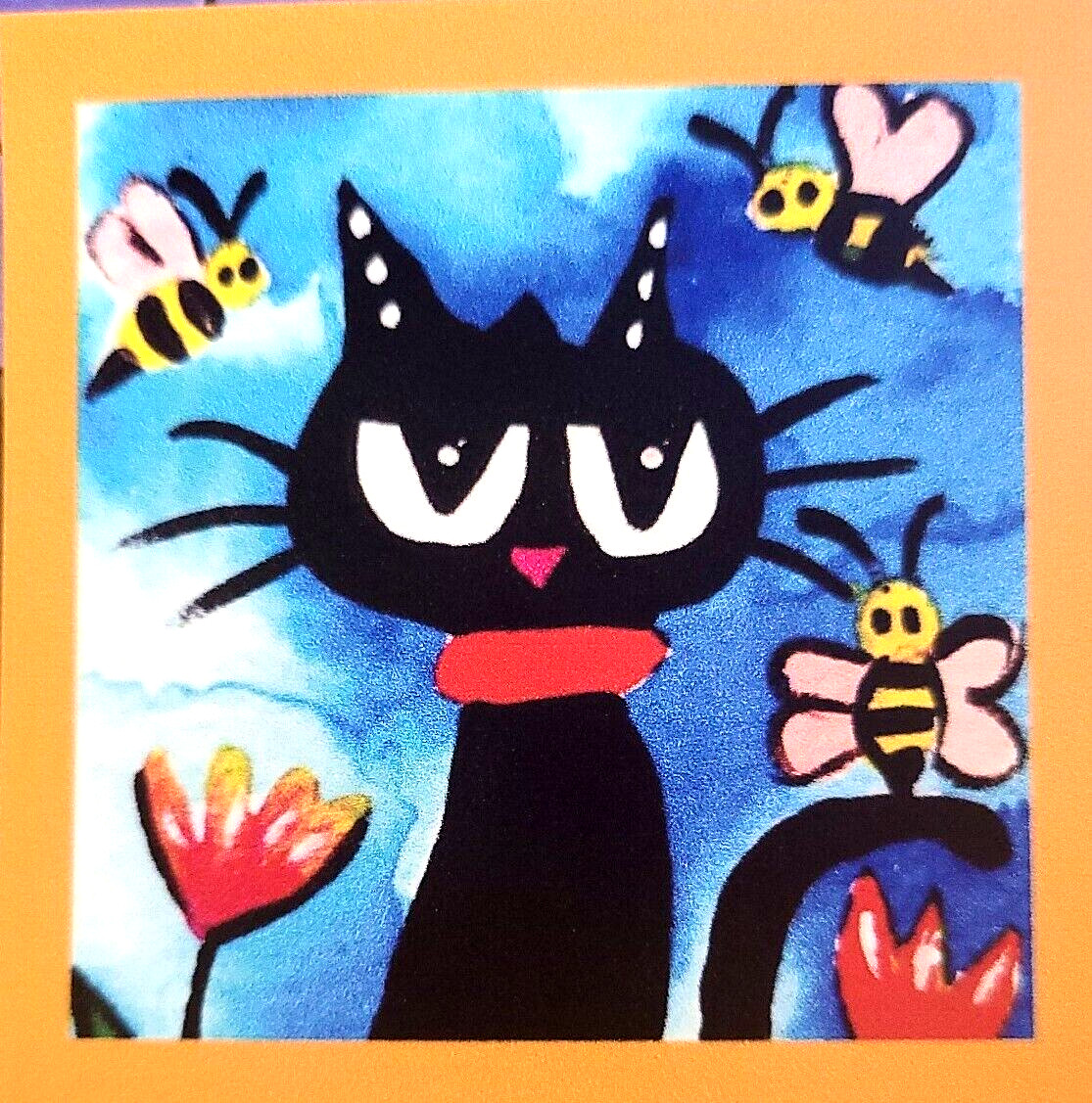 «NEW» NOT ACEO KITTY BEES FLOWERS » 2.5X2.5 ART MAGNET 2000-now
