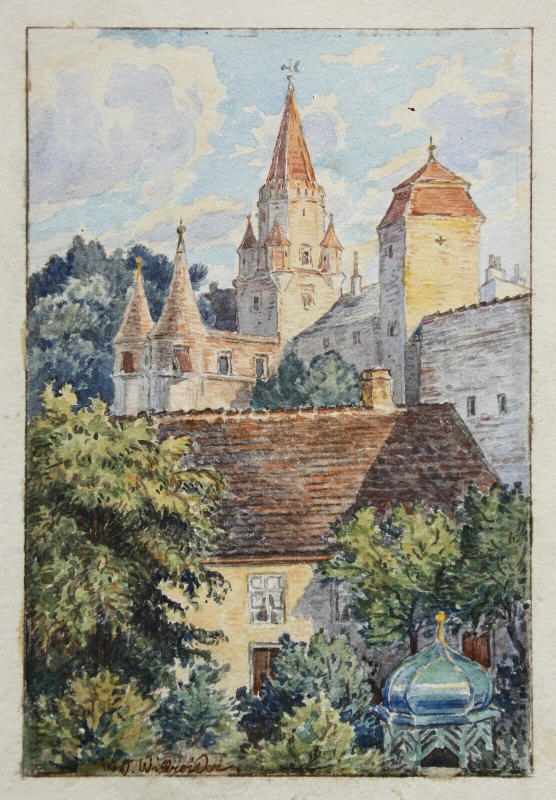 Joseph Willroider (1838-1915), signed watercolour, the Cross Gate in Ingolstadt