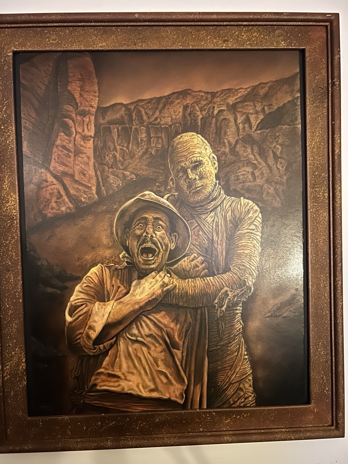Mummy & Man Realism Custom Oil Painting On Board Framed 16×20”