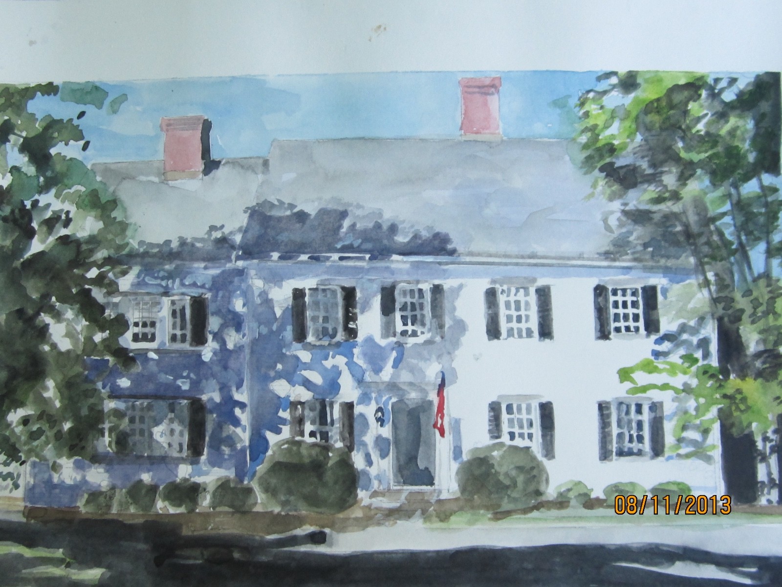 OLIVER WOLCOTT LIBRARY,LITCHFIELD CT/ ORIG. W/C / MATTED/ 20″ X 15″/Mimi Davis,