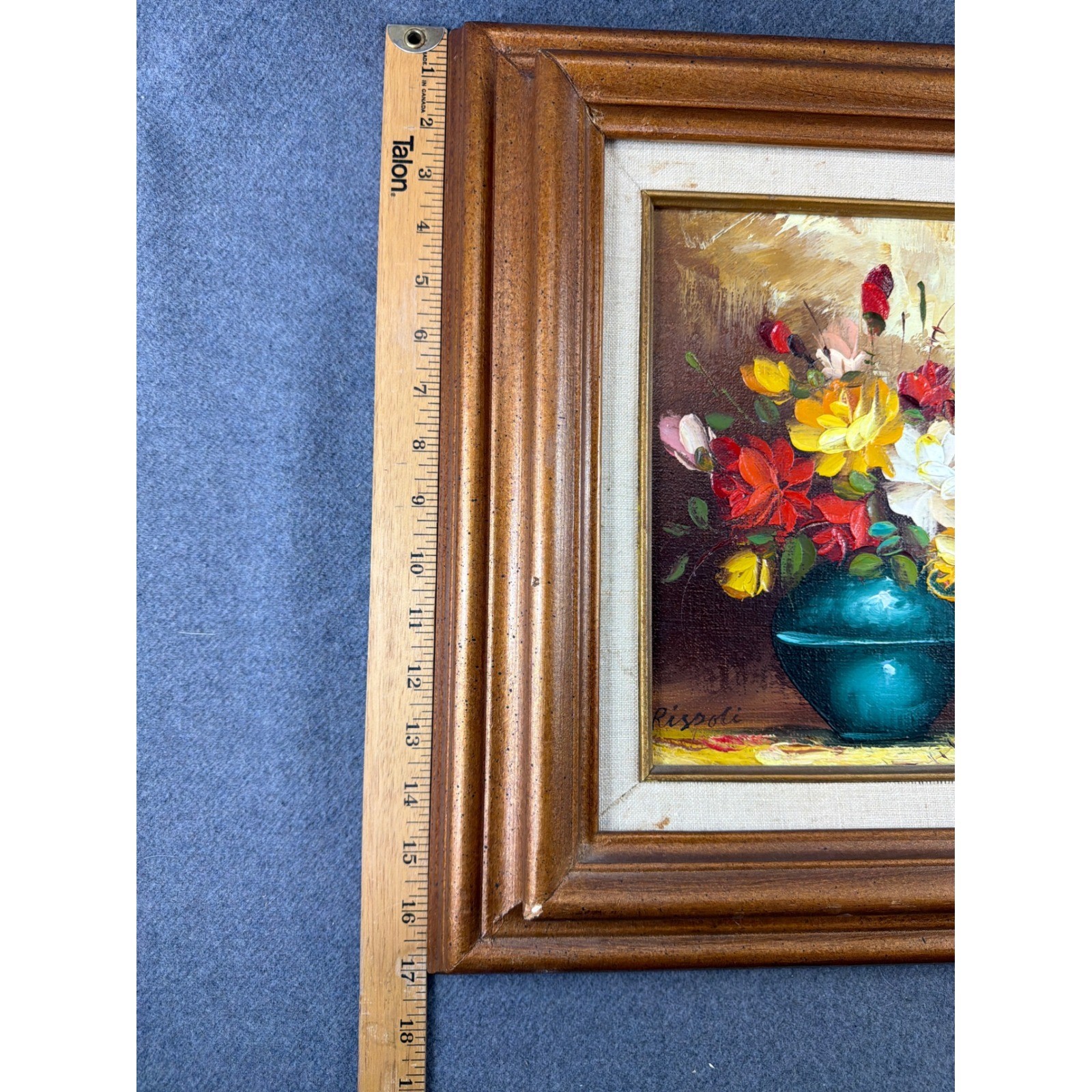 Rispoli Original Oil Painting Floral Still Life Gold Framed Impasto 17×15 Framed