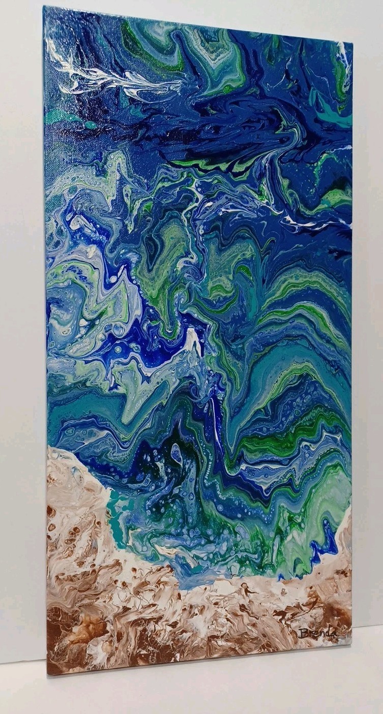 beach paint pour Fluid painting, Original Art By BRENDA, 12X24
