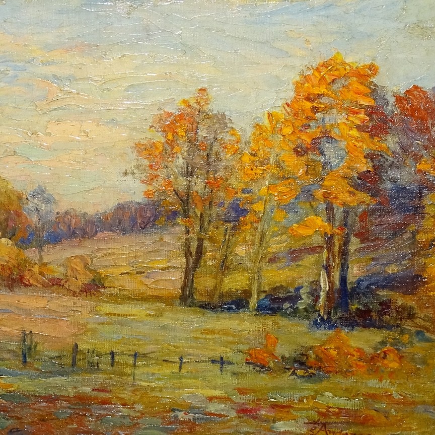 Early 20thC Autumn Landscape Impressionist Oil Painting Signed A. E. Anderson
