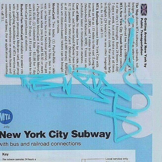 NYC Subway Map w/ Graffiti, «Graff is Art» Signed