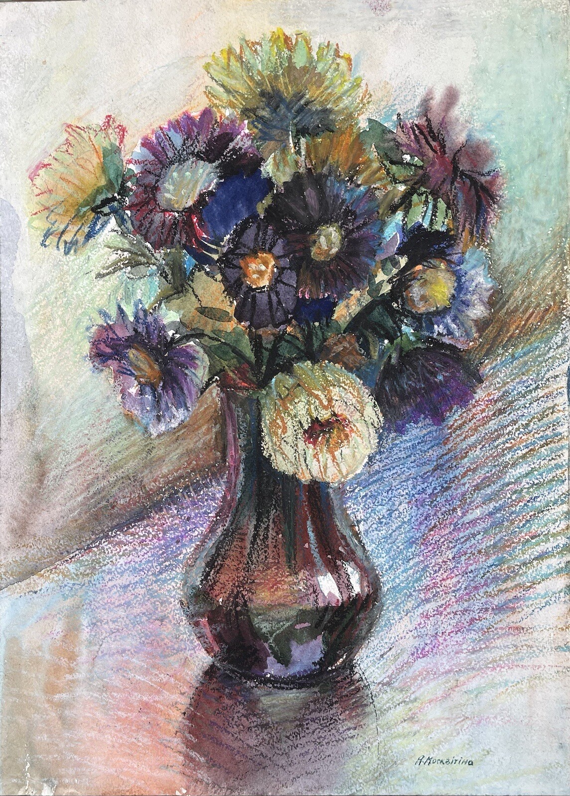 » Asters » ORIGINAL OIL PASTEL ART Ukraine Kharkiv