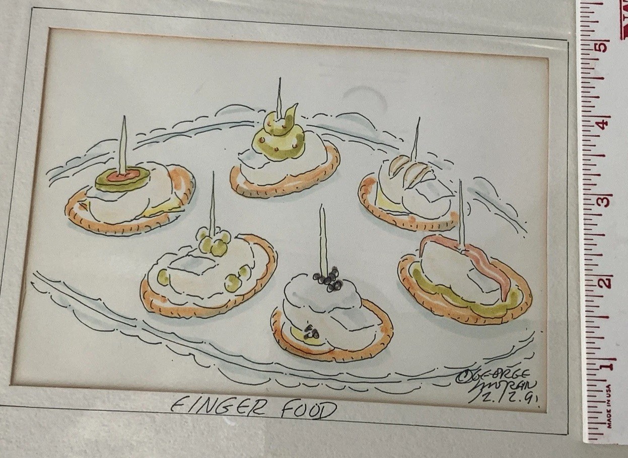 Vintage George Moran Signed Art Original Watercolor «FINGER FOOD» 2-17-1991