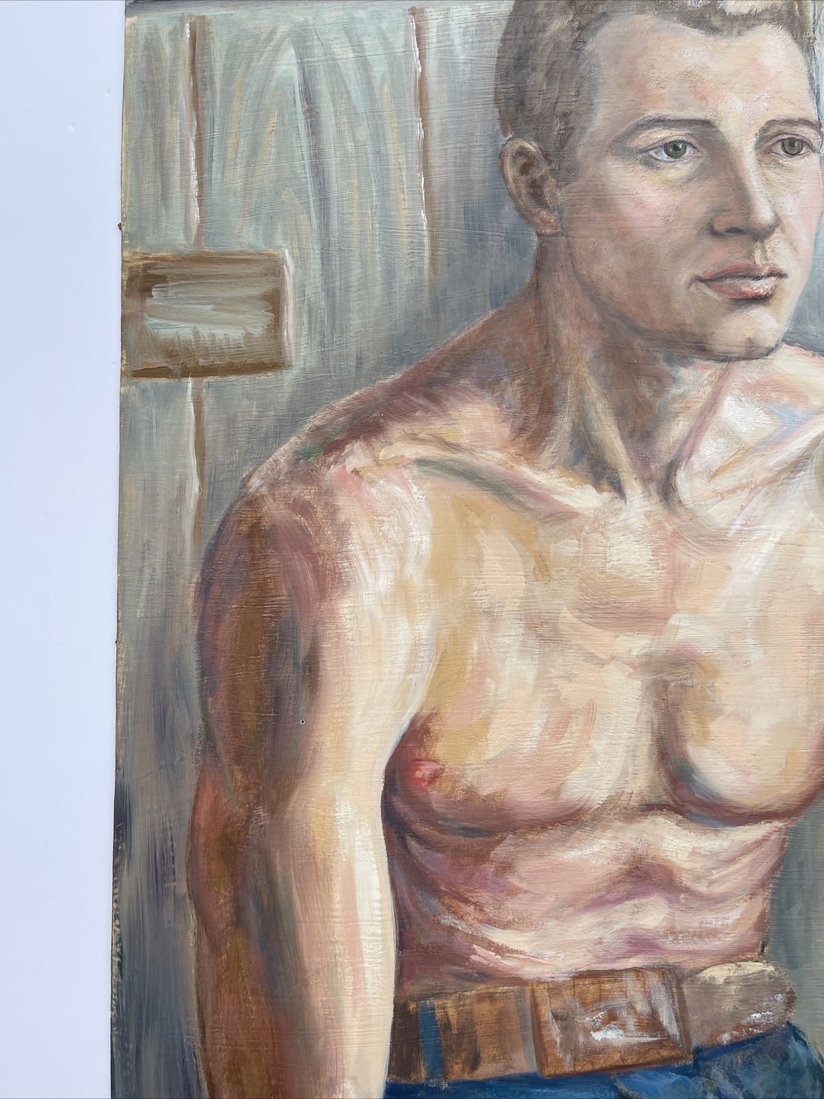 ANTIQUE AMERICAN PORTRAIT YOUNG MAN INDUSTRIAL WORKER REGIONALISM ASHCAN WPA ERA