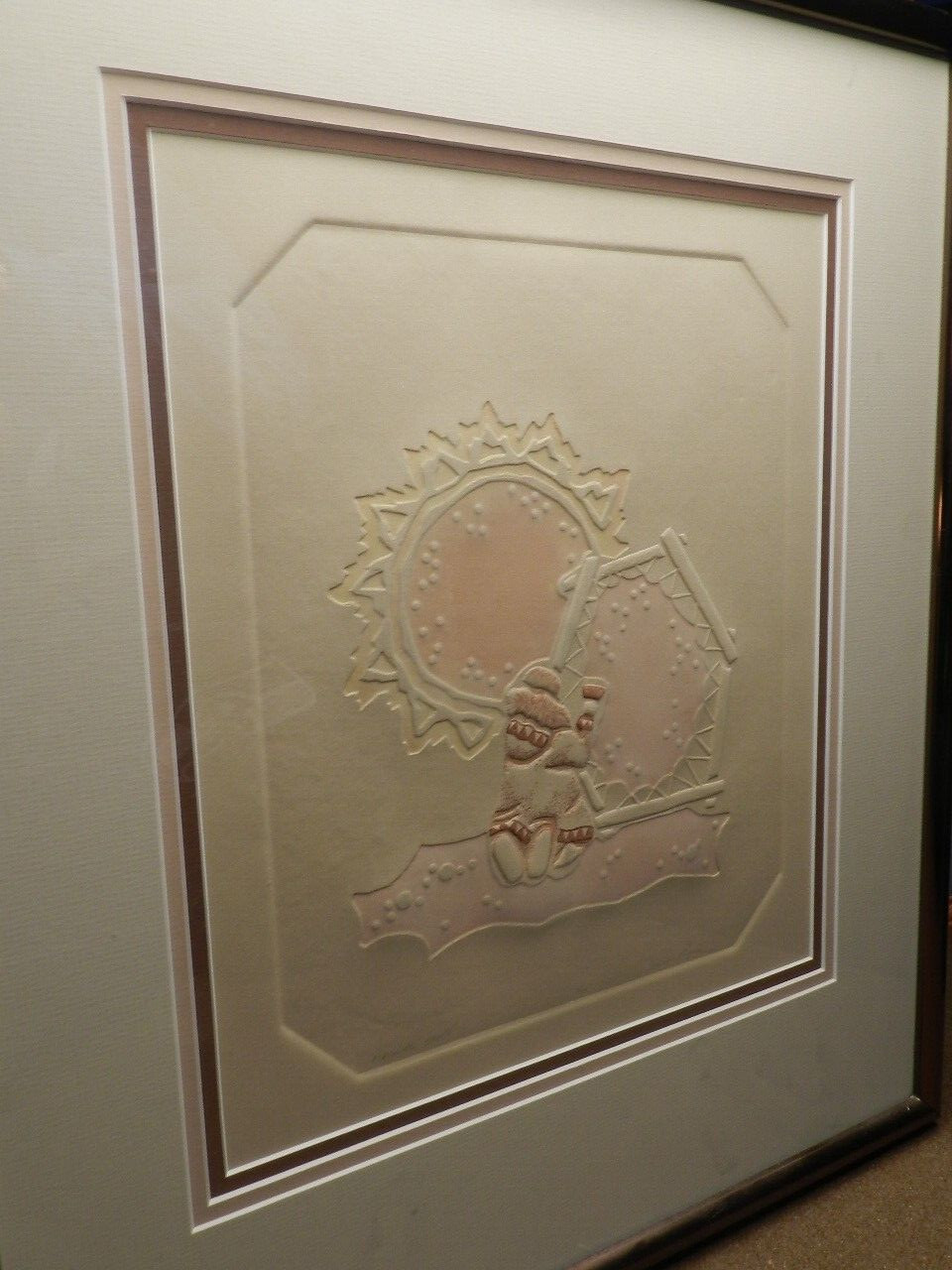 Vintage,ORIGINAL,FRAMED,EMBOSSED ART,»FLESHING SKINS»ESKIMO, 3/5,SIGNED,