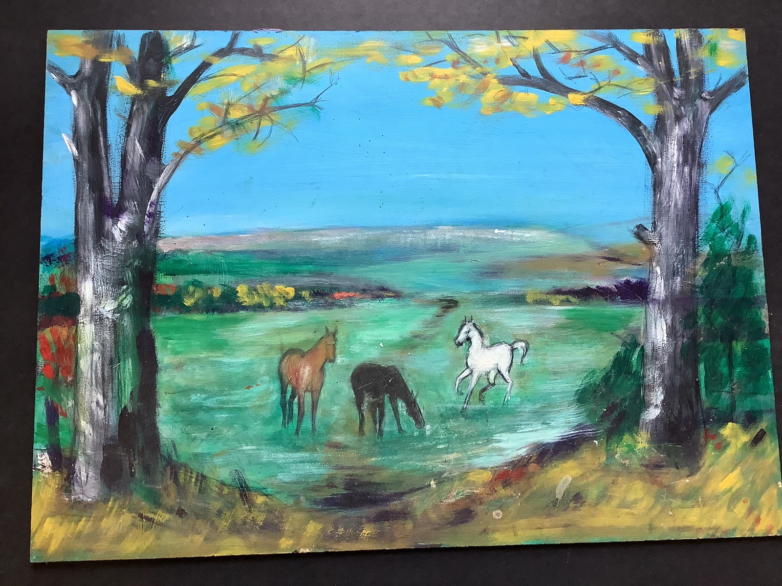 Horses Grazing In A Pasture, Horse Art, Country Art, Horse Farm Art, Horse Core
