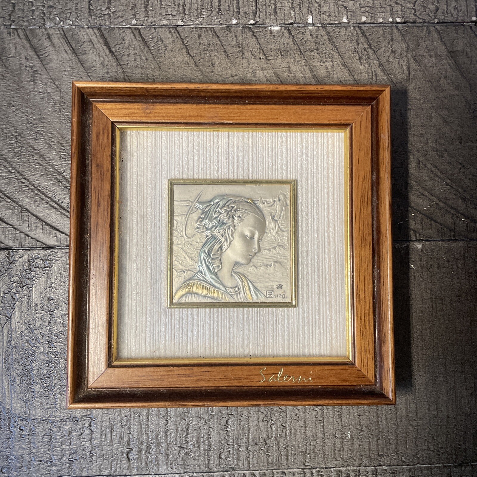 Italian Vintage 925 Sterling Silver Art Engraving Of Young Woman Framed & Signed