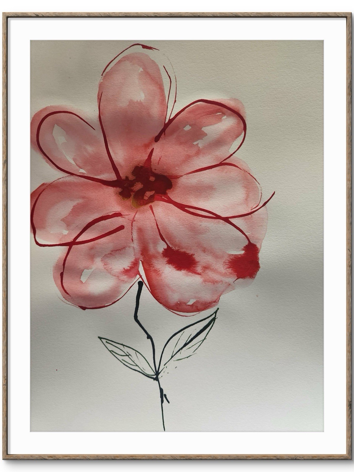 Abstract Pink Flower Modern Original Art 14X11 Watercolor Paper
