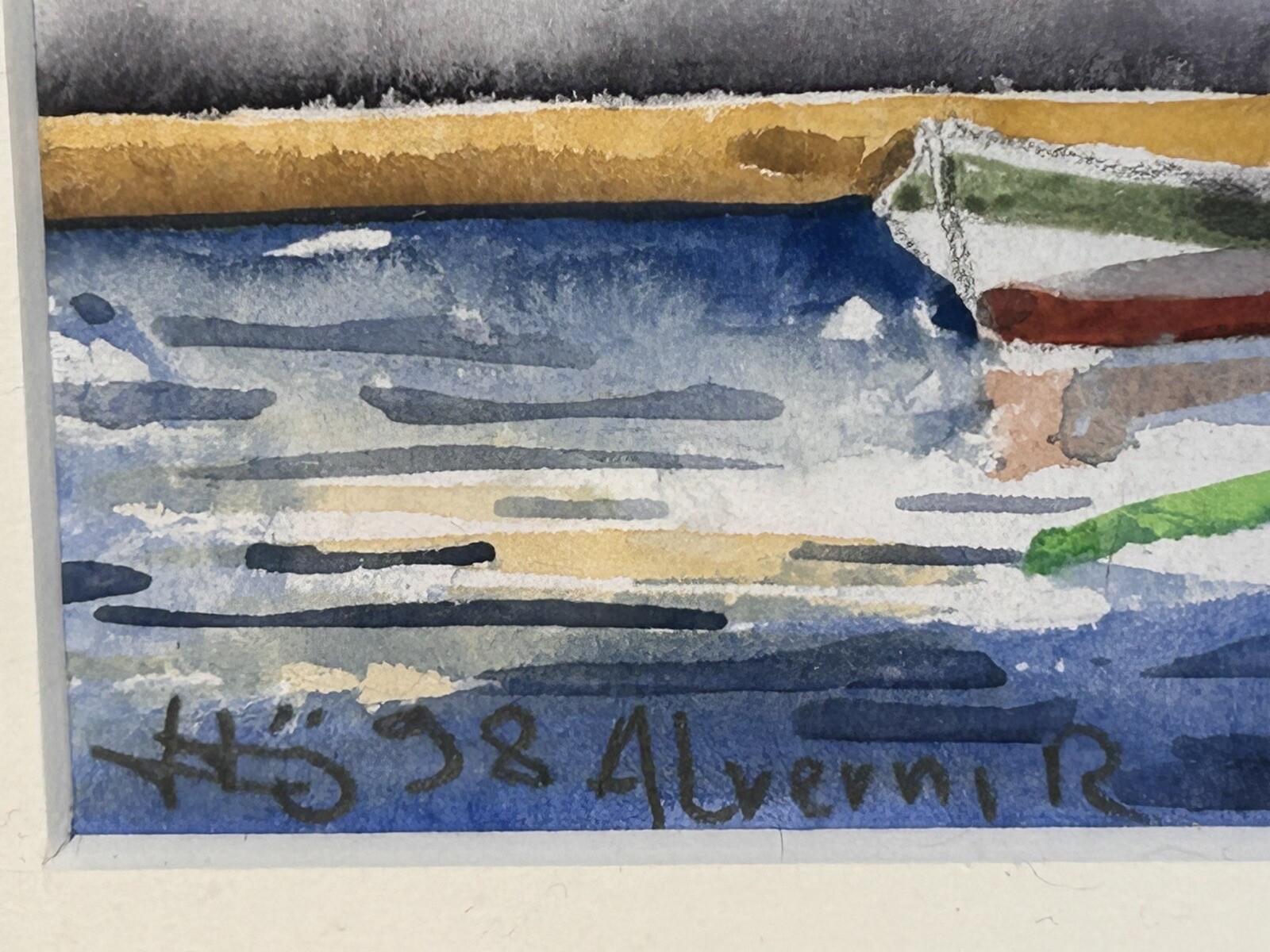 Charming Vintage Côte d’Azur Original Watercolor by Alverni French Riviera Art