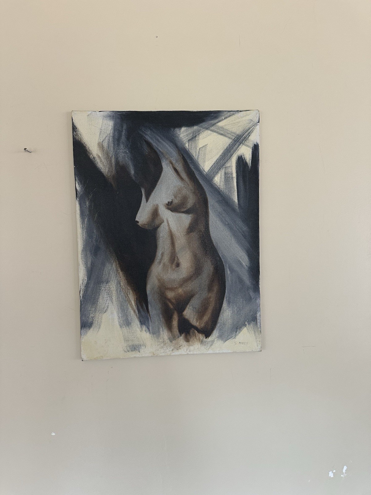 Vintage Mid Century Figurative Original Female Nude Oil Painting Canvas Signed