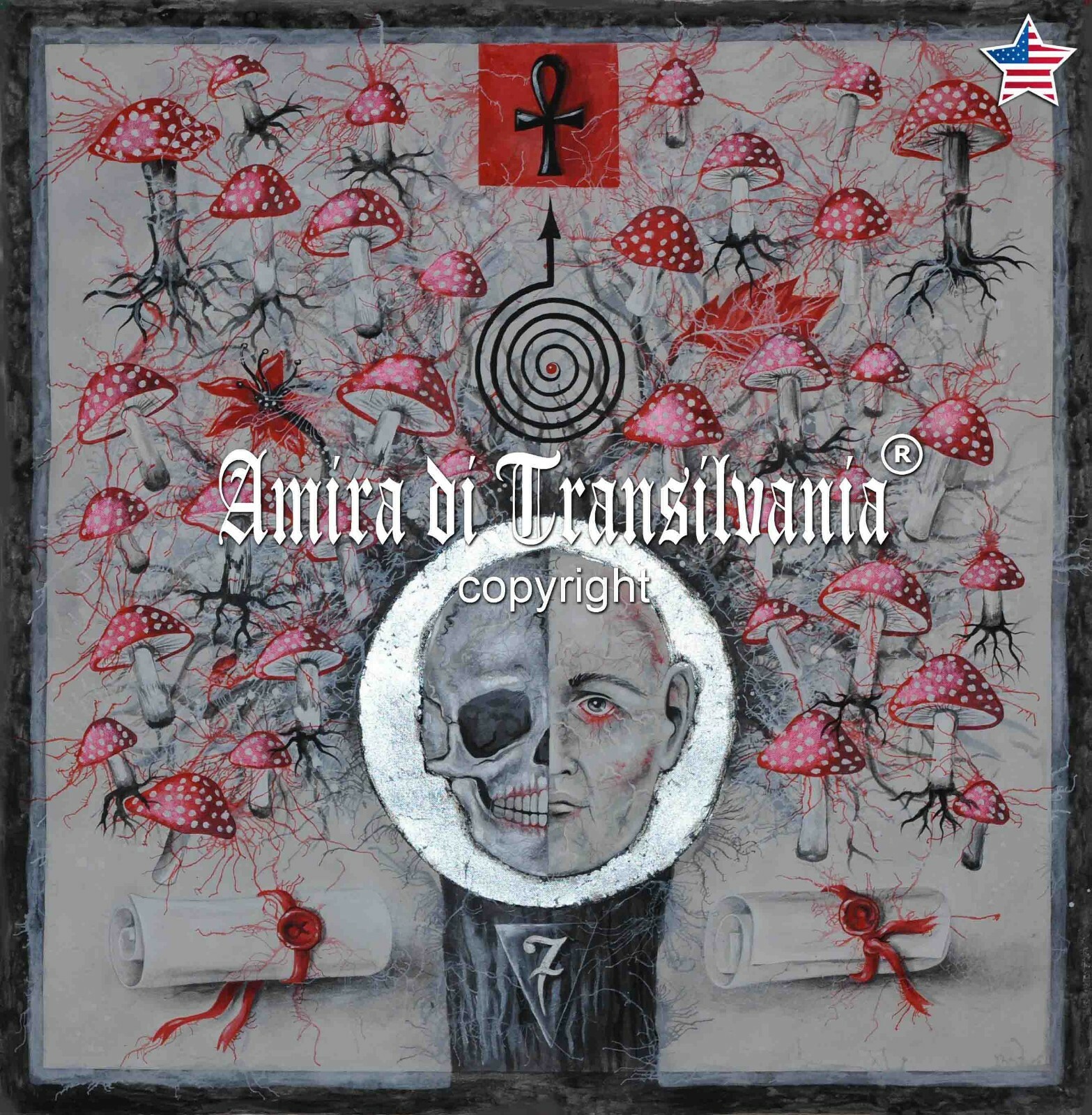 modern contemporary art painting canvas realism figure tree of life skull leaves