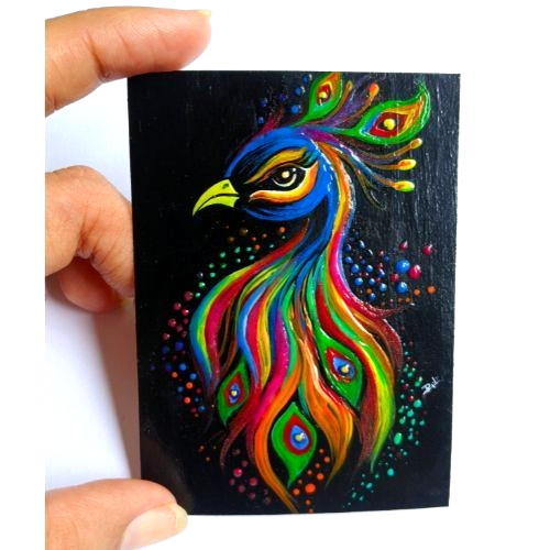 UV (Radiant) ACEO Original Peacock Birds Acrylic Pop Art Hand Painting NEW OOAK