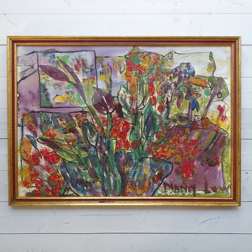 Mid Century Floral Abstract Impressionism Oil Painting Framed Signed 14.75×10.75