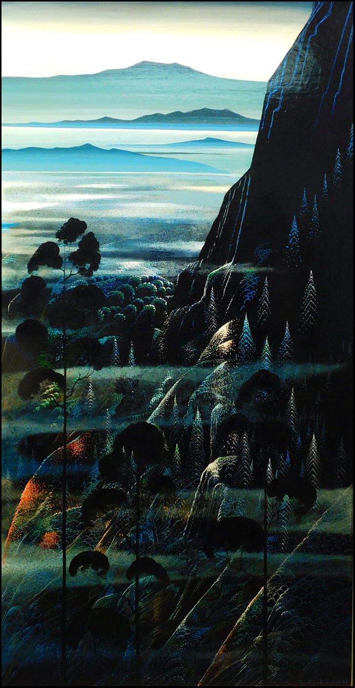 Eyvind Earle «Untitled»green MTN Hand Signed Original Oil on Panel MAKE OFFER