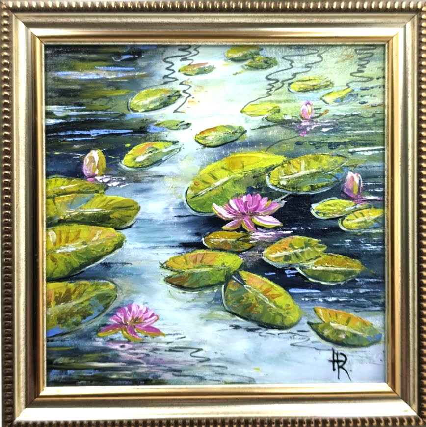 Painting Original Floral Oil 6×6 in Lotus Flower Wildflower Impasto Art Home Art