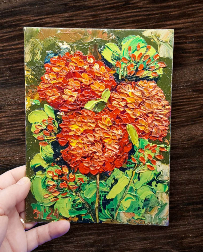 Geranium Original Painting 3D Semi-Abstract Art For Her Flower Handmade Wall Art