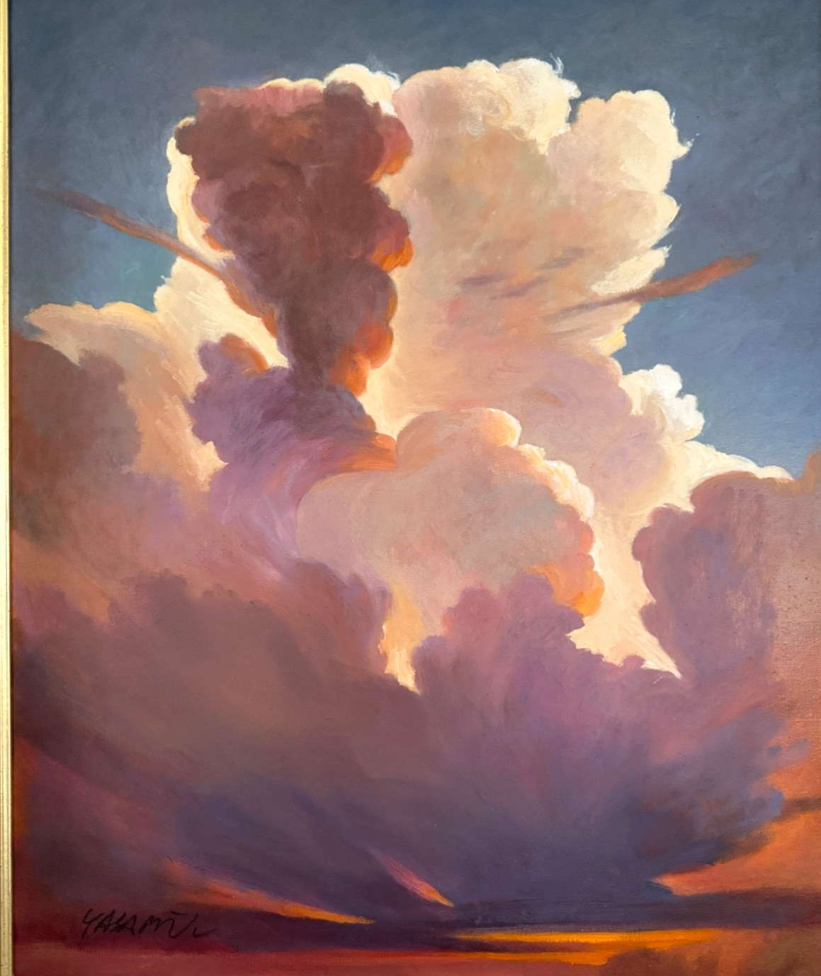 Original fine art Sunset Oil painting on canvas Masoud Yasami framed 25″ x 28″
