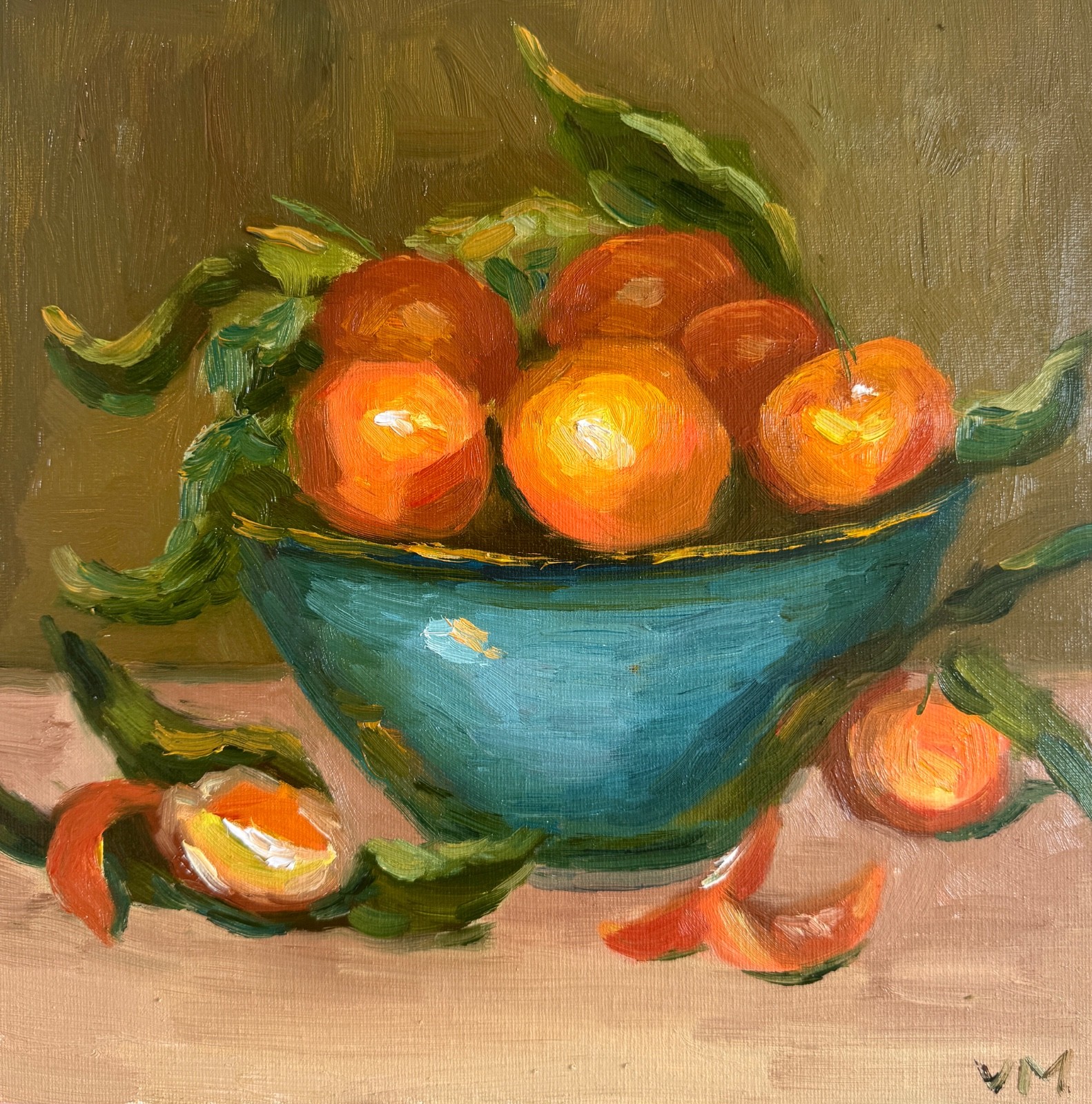 Clementines Original Oil Painting Still Life Canvas Impasto Wall Art Decor 12×12