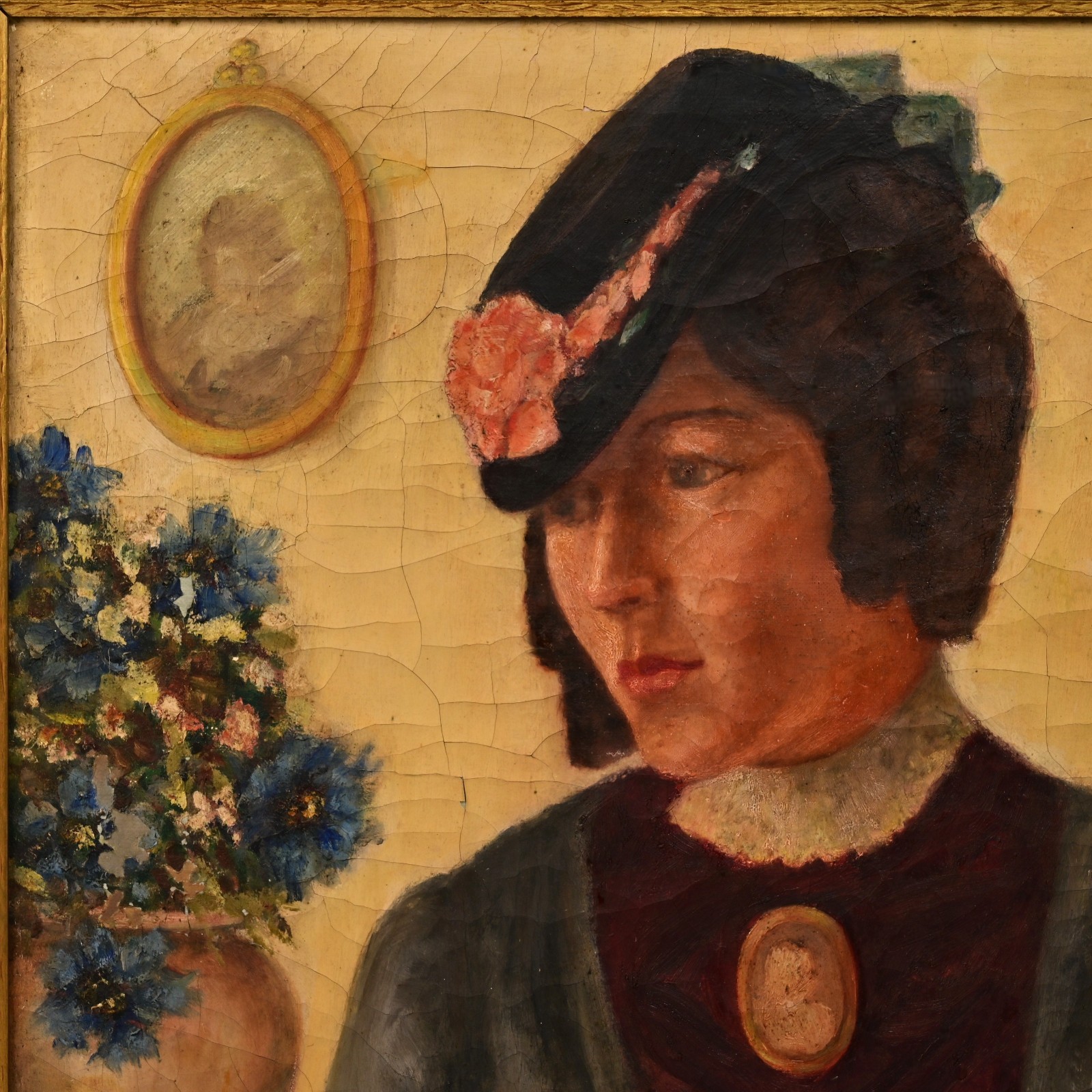FALCONNET Original Vintage Signed Lady Female Portrait Illustration Oil Painting