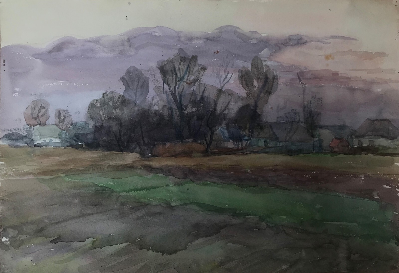 Watercolor Painting Rural Landscape Unknown Artist Unframed Original nAAA2335