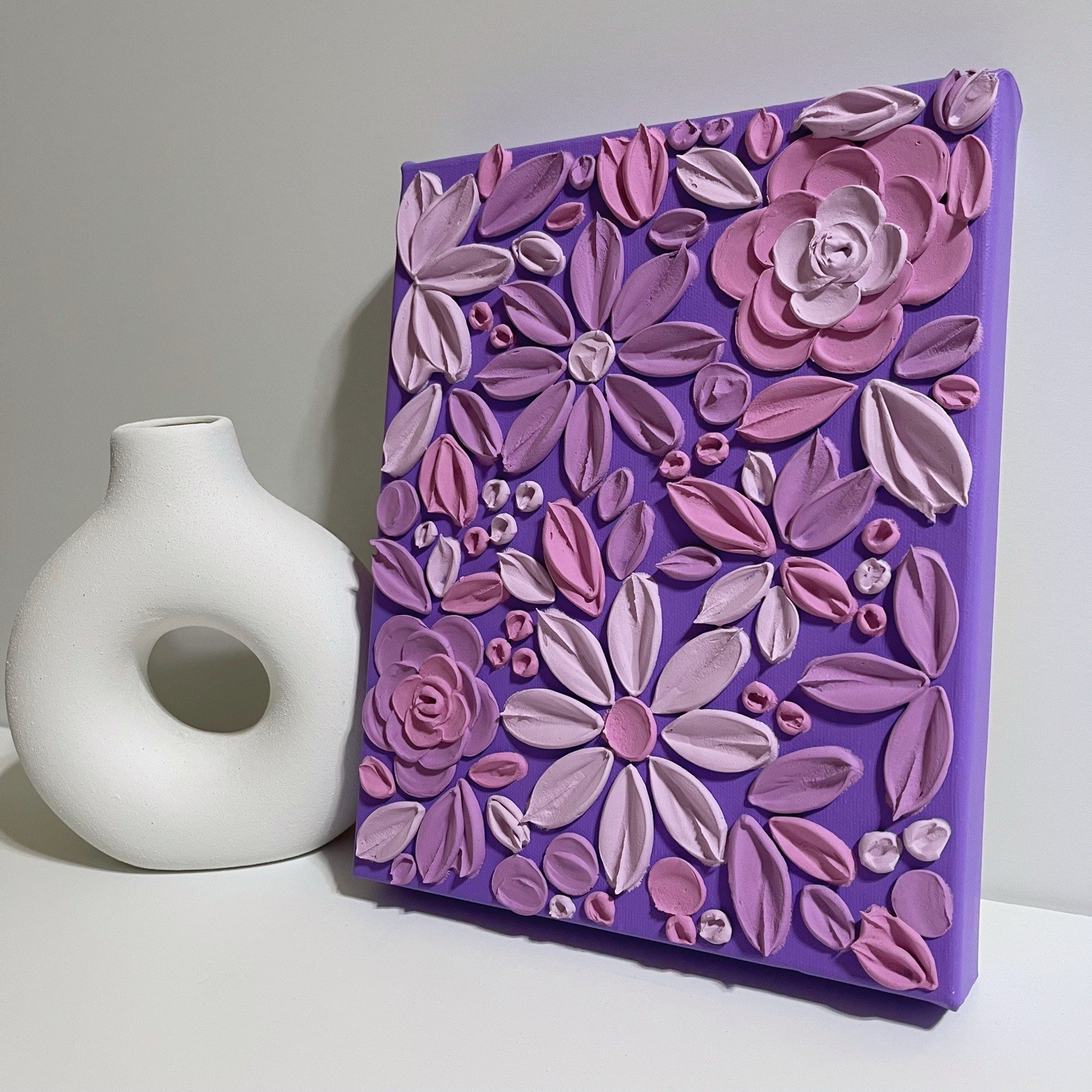 Original Handmade 3D Textured Purple Flower Painting, Home Decor 3D Floral Art