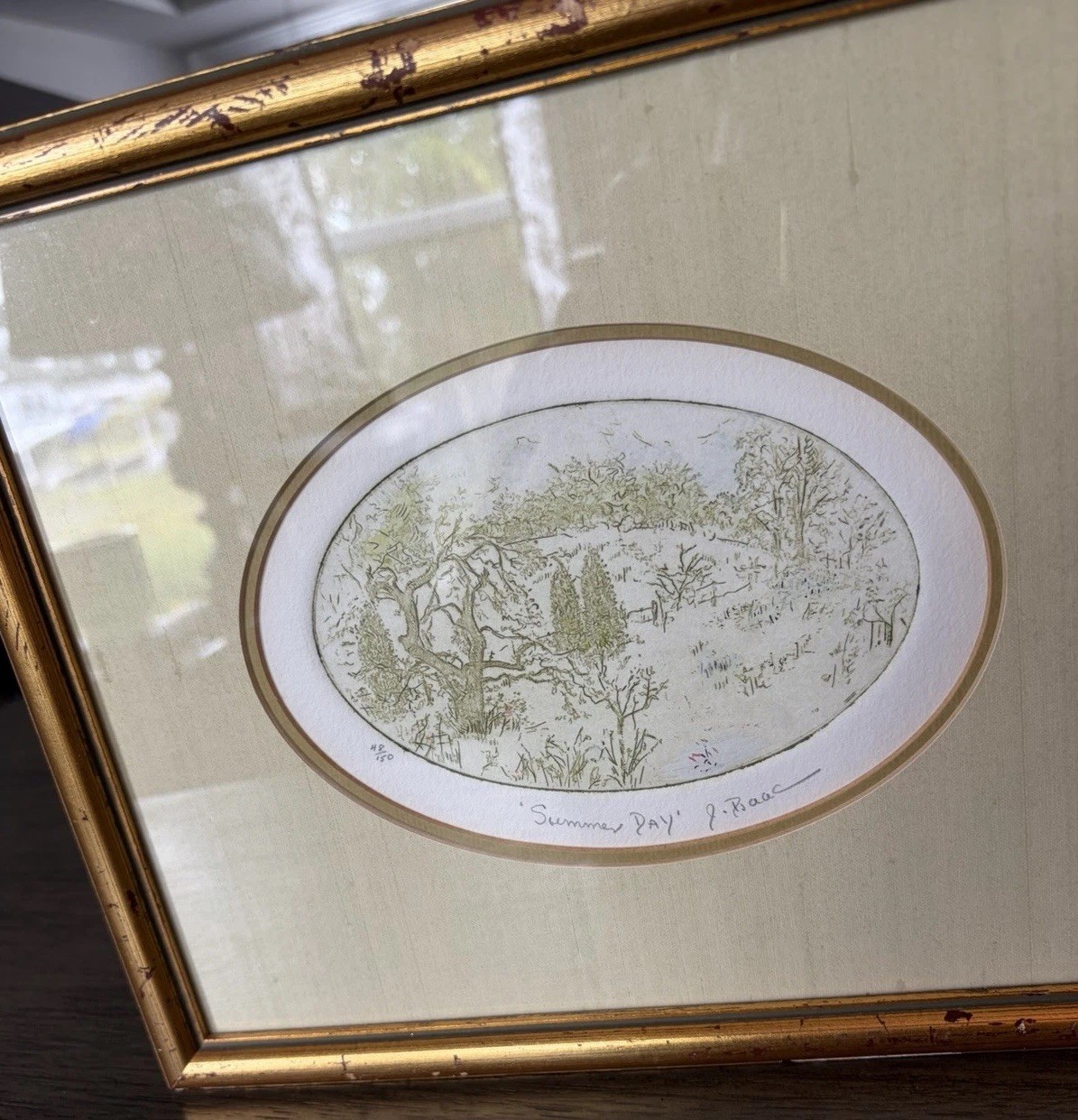 Original Watercolor Painting “Summer Day” VTG Framed & Matted 10×11.5” Signed