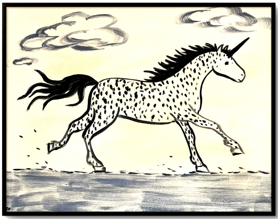 Unicorn Running Original Acrylic Painting Fantasy Art 11×14 Sienna Gold