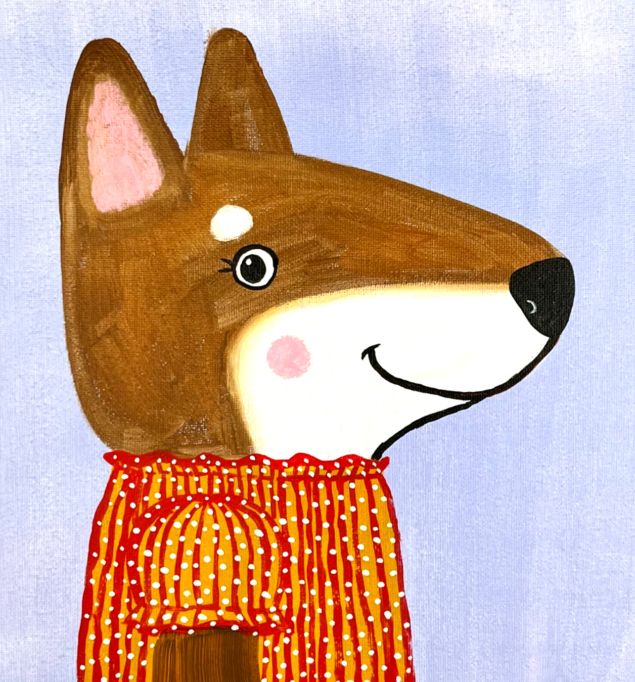 Shiba Inu Dog Original Folk Art Painting 12×12- Storybook Portrait – Sienna Gold