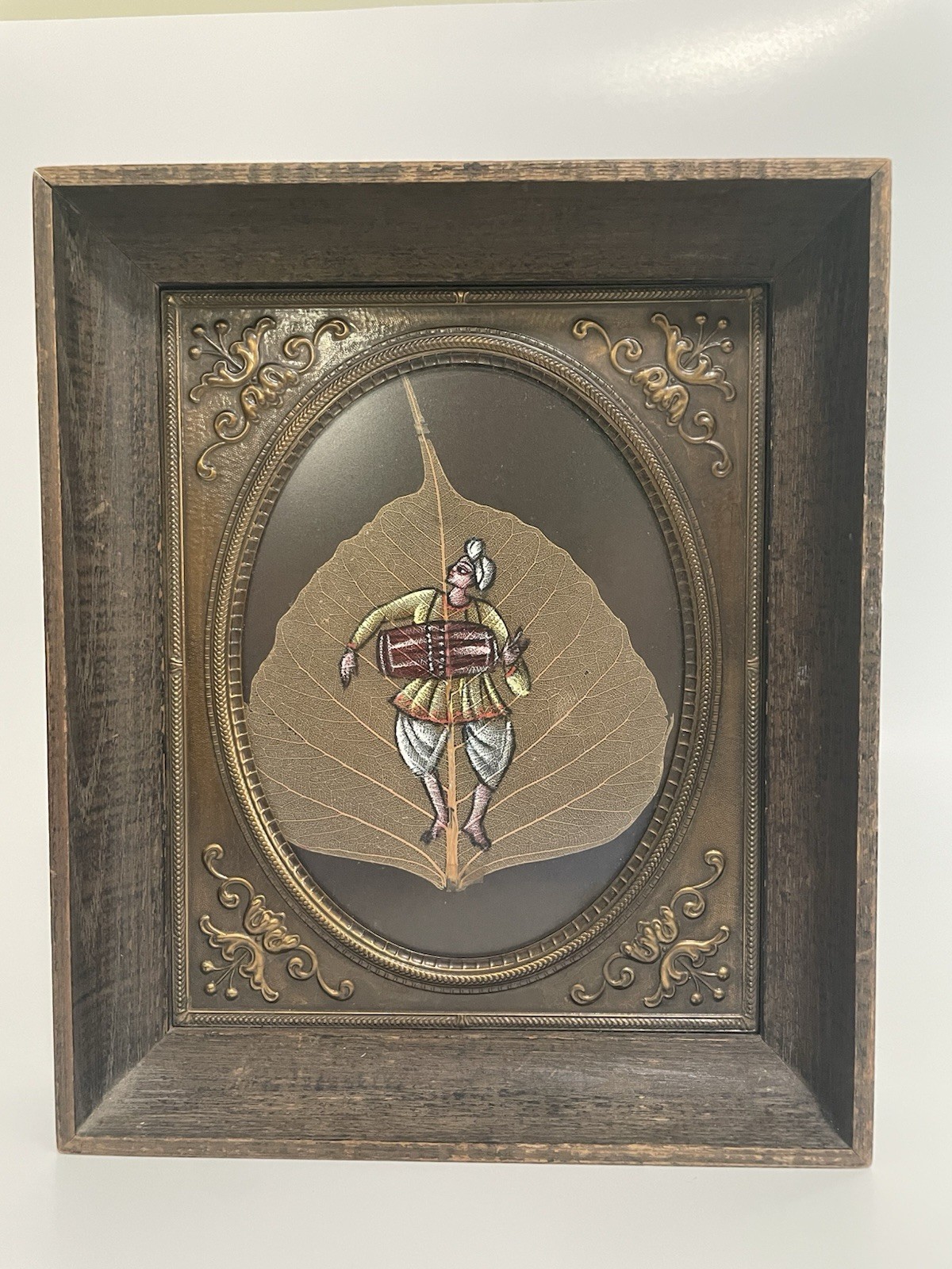 Indian Pipal Tree Leaf Art Hand Painted Framed Under Glass Made In India