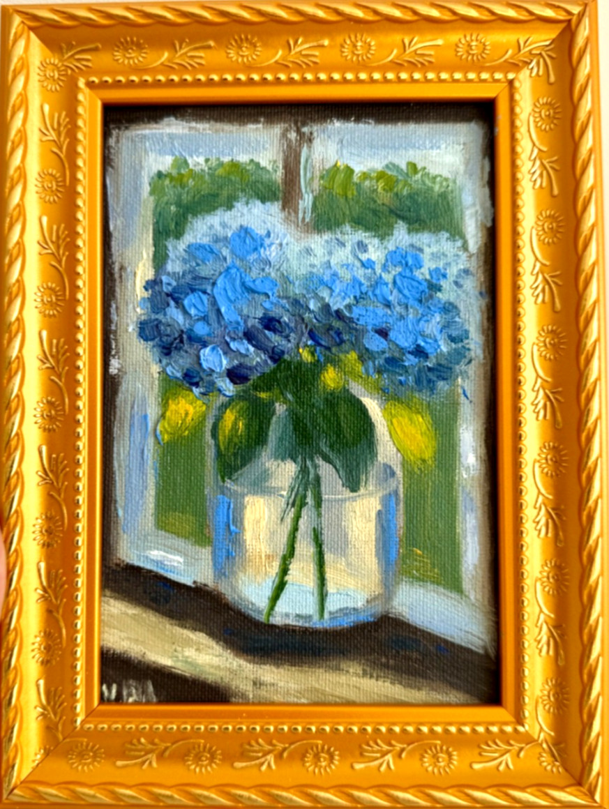 Framed Flowers Oil Painting Hydrangea Bouquet Still Life Vintage Floral Wall Art