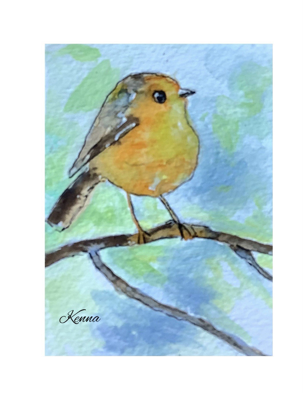 ACEO Art By Kenna Collector Card 2.5”” X 3.5” Robin Bird Painting Original ÀTC