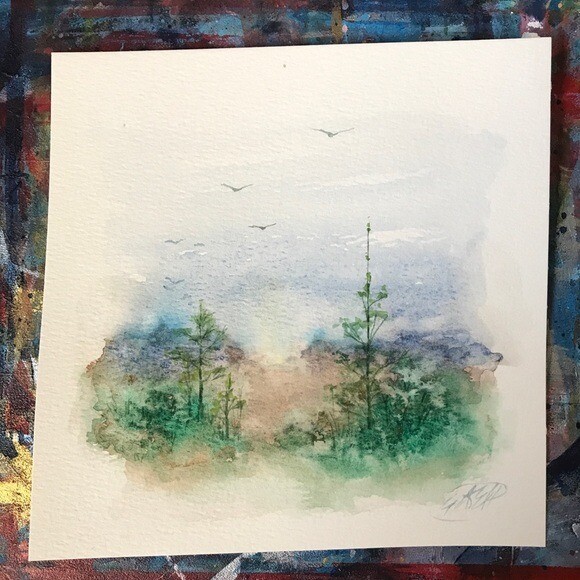 Forest Landscape Original Painting Tree Art Watercolor Decor Artwork Artettina