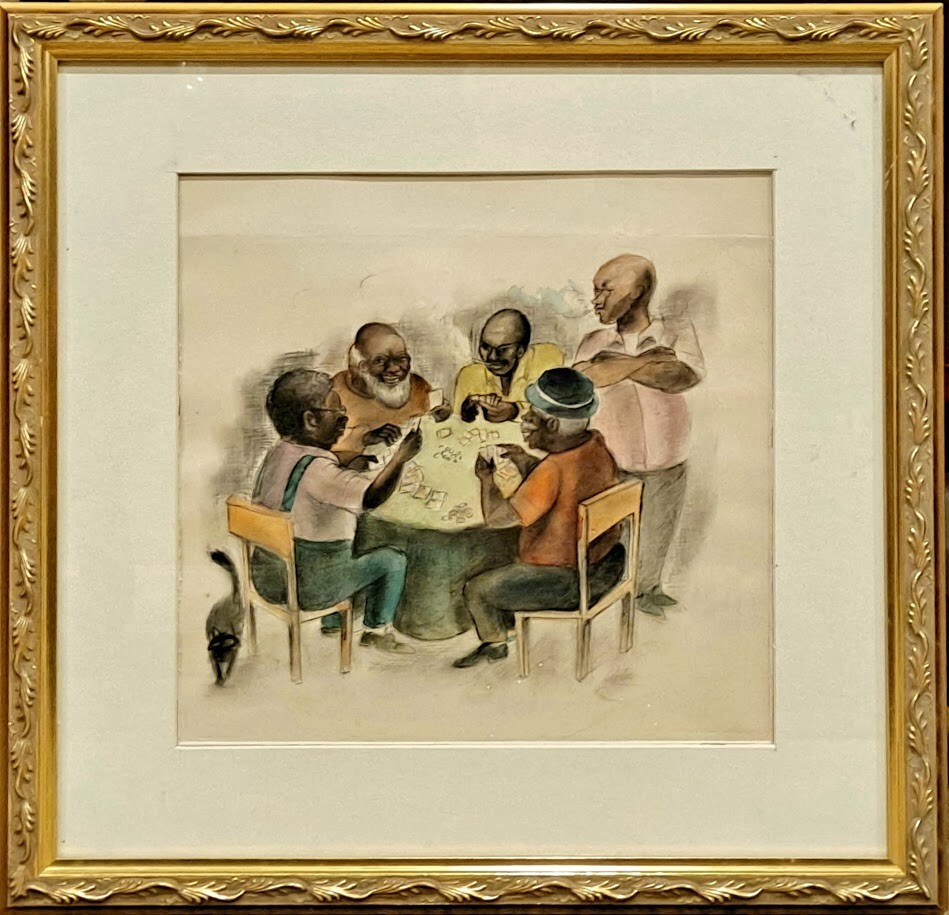 Charles Alston (1907-1977) – Watercolor/Pencil Painting on Paper – Poker Night
