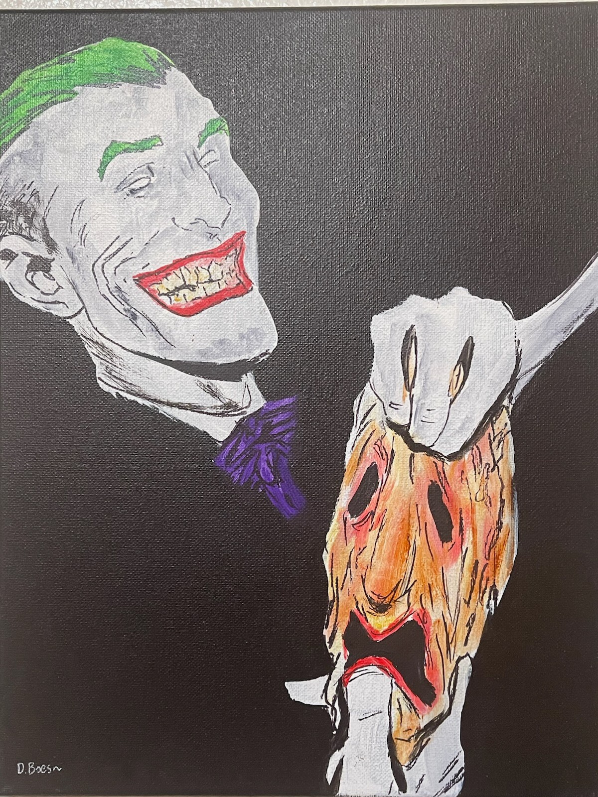 Seasoned Art DC Comics Joker hand painted portrait happy sad face batman fan art