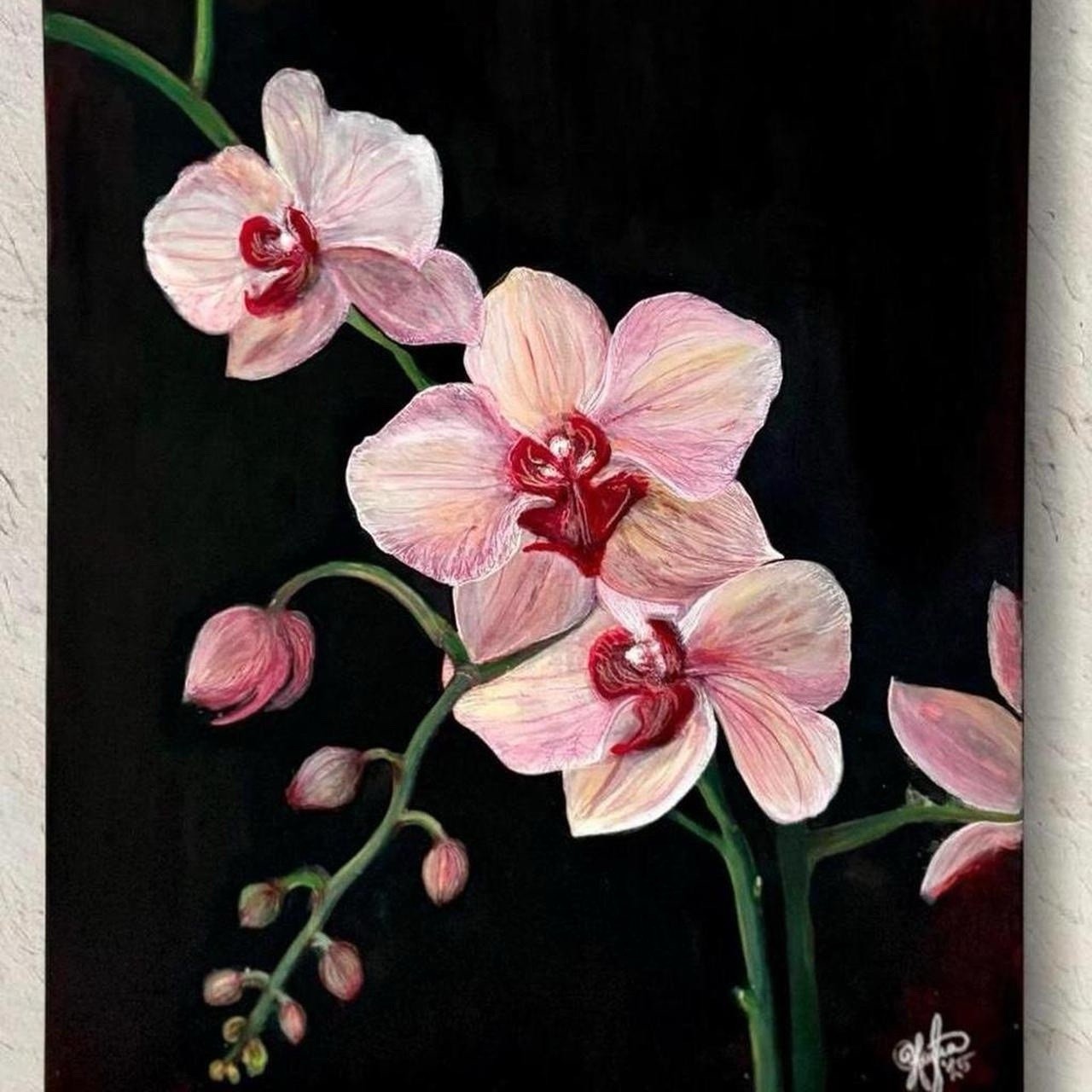 Original Orchid Flower Realism Acrylic Painting on Canvas, Signed, 2025