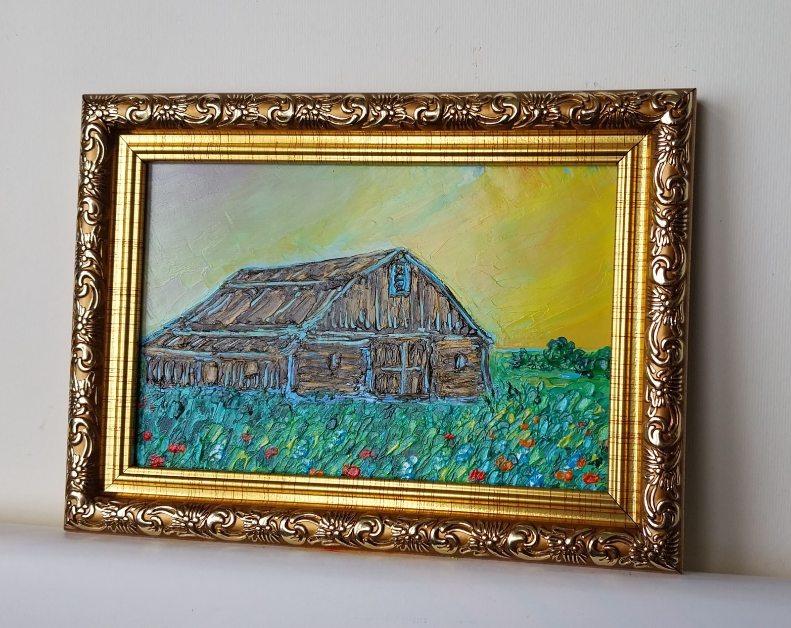 Framed Old Barn Art Countryside Sunset Rural Landscape 4×6 Oil Painting Original