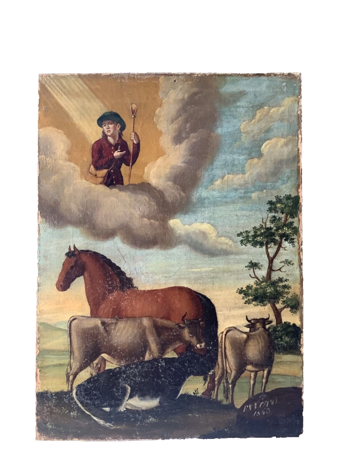 19thC Attr. to Edward HICKS American Folk Art Peaceable Kingdom Cow Horse c.1843