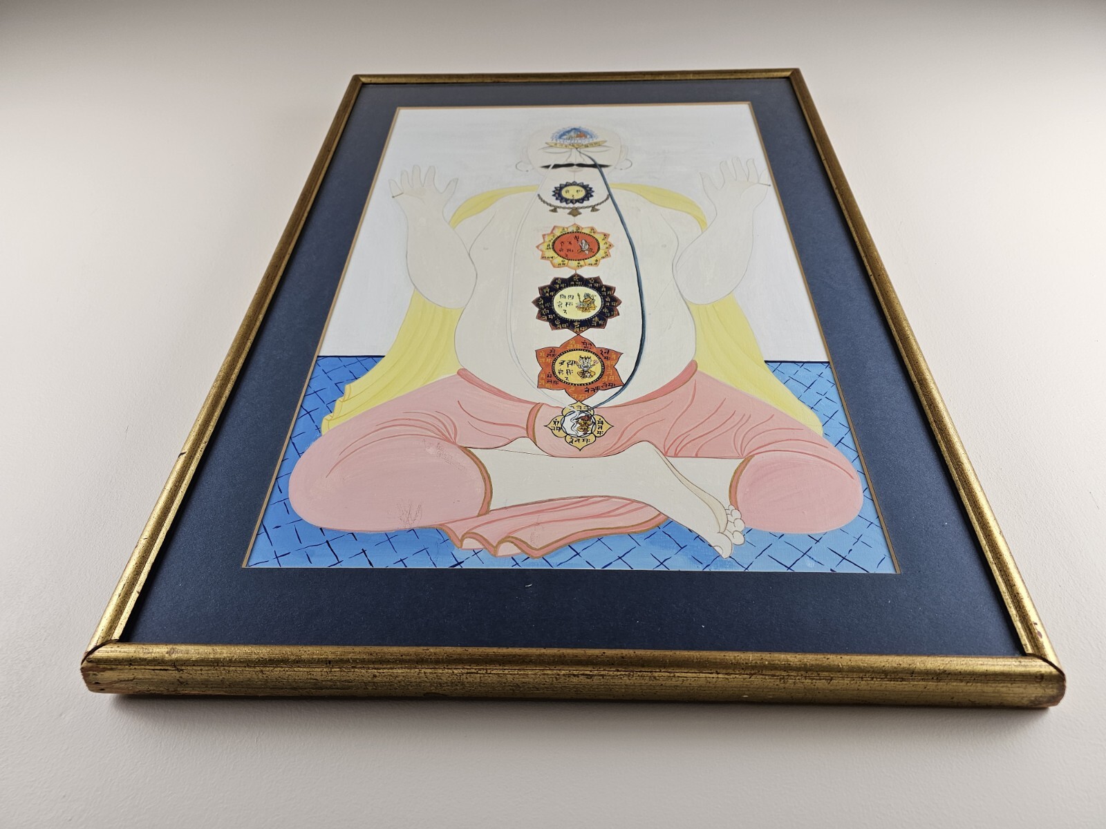Large Vintage Original Buddhist Chakra Painting 26×19 Framed Meditation Art 1/1