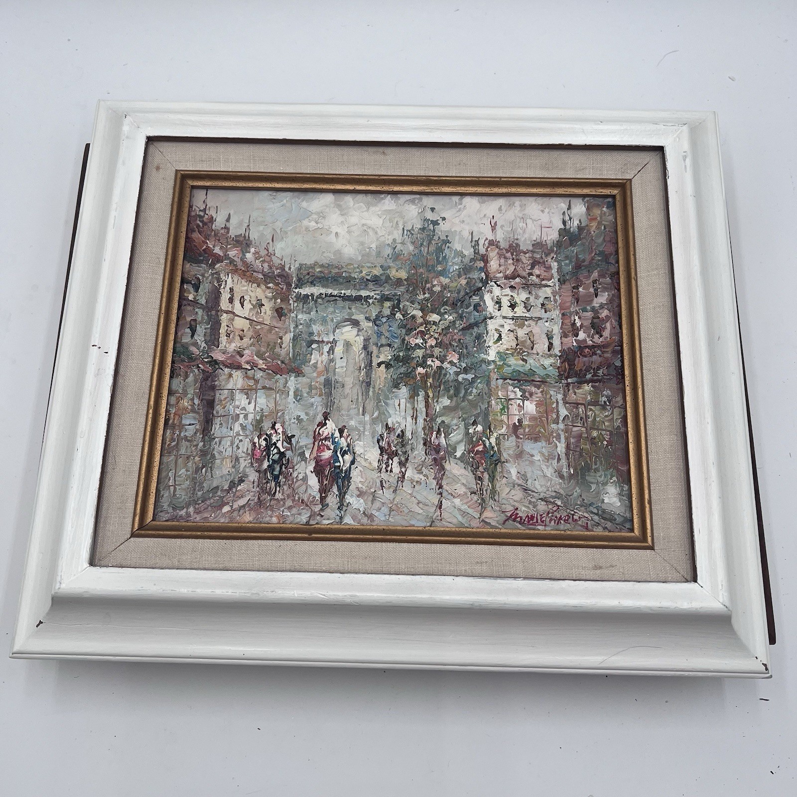 ORIGINAL 70s MARIE CHARLOT Framed Impasto Oil Painting Paris Street Scene Signed