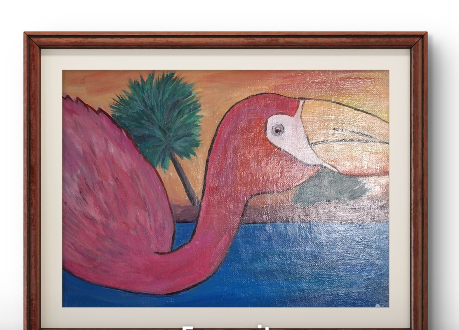 Original Abstract Flamingo Painting acrylic canvas panel 9×12