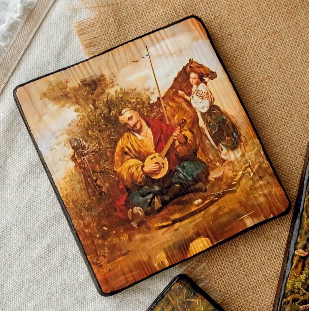 Ukrainian Folk Art Painting on Wood «Cossack Mamai» Ethno Symbol of Ukraine