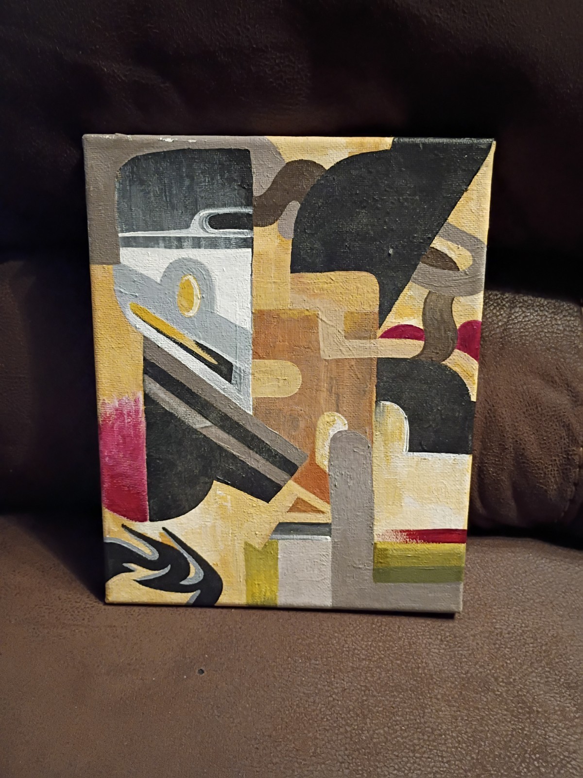 Original Vintage Modern Geometric 80s 90s Acrylic Painting on Canvas 8×10″