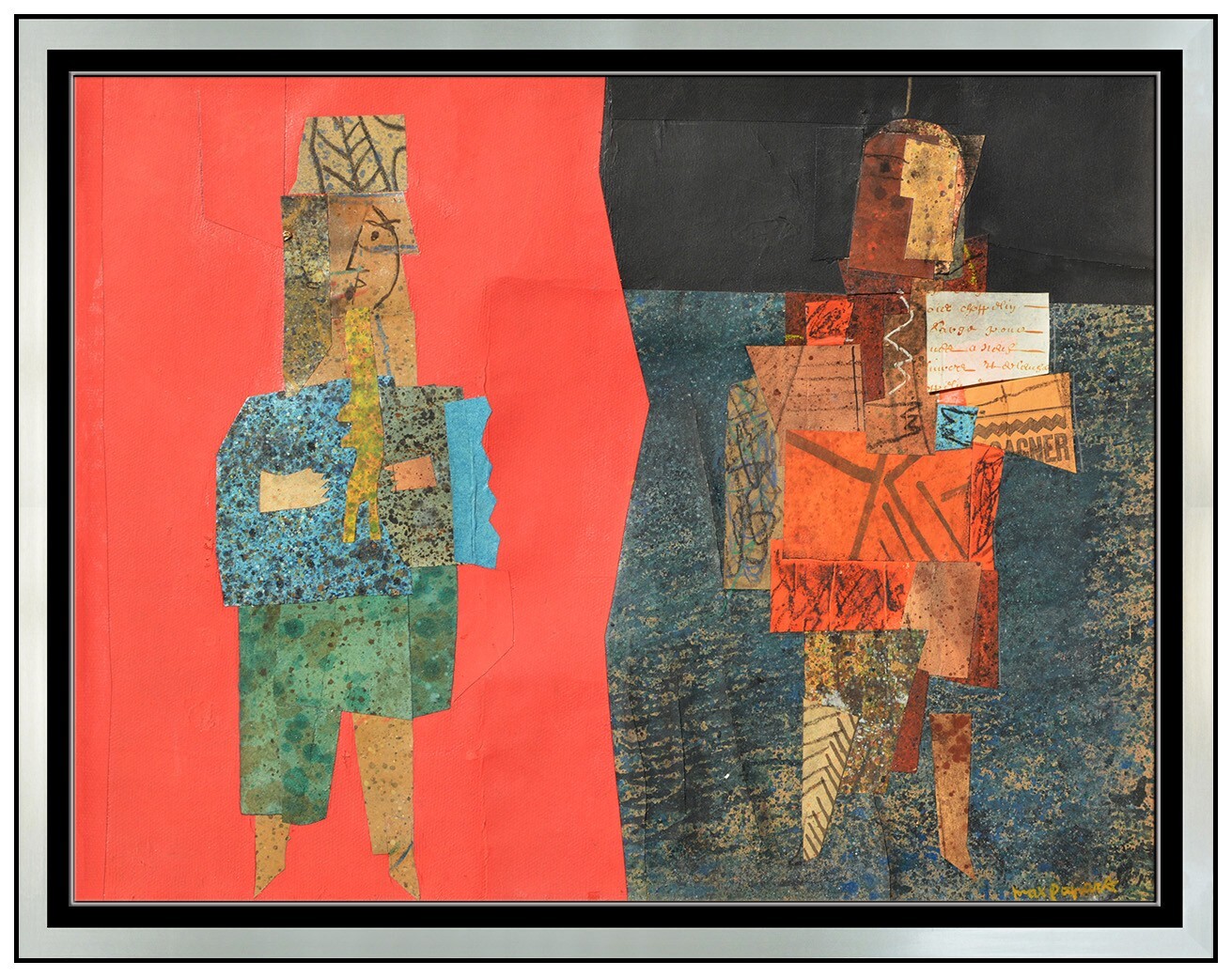 Max Papart Entirely Original Oil Painting On Canvas Collage Signed Figurative