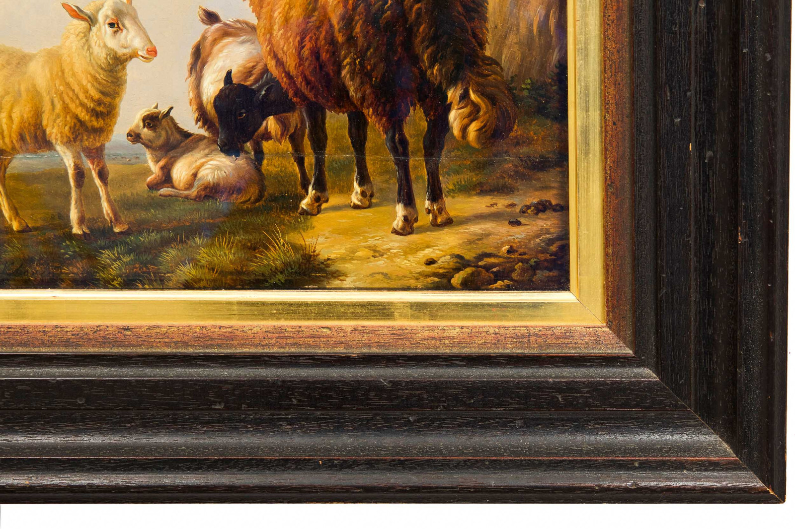 “Sheep and Goats” Belgian Oil Painting by Eugene Verboeckhoven, circa 1859